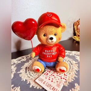Valentine Teddy Bear Figurine Heart Balloon Red Sweater NWT